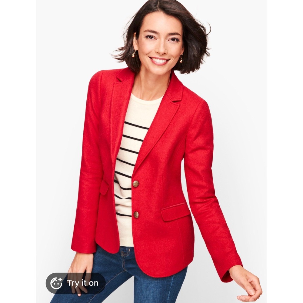 Talbots Aberdeen Red Wool Blend Blazer Jacket Petite Plus 16WP Floral Lining
